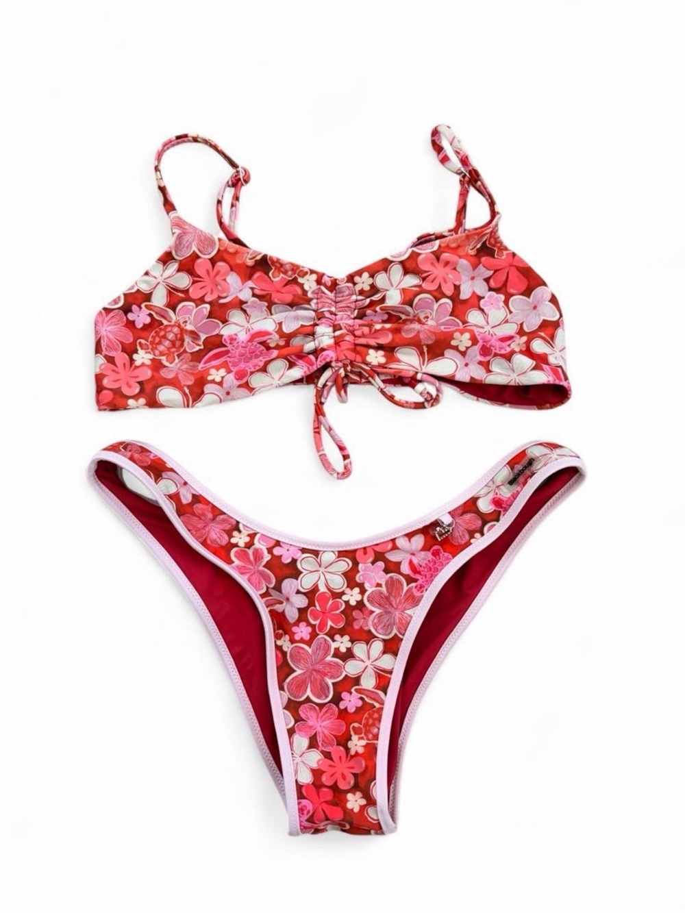 Blackbough Swim Floral Bikini Set Women’s Medium Pink Orange Tropical Ruched Two